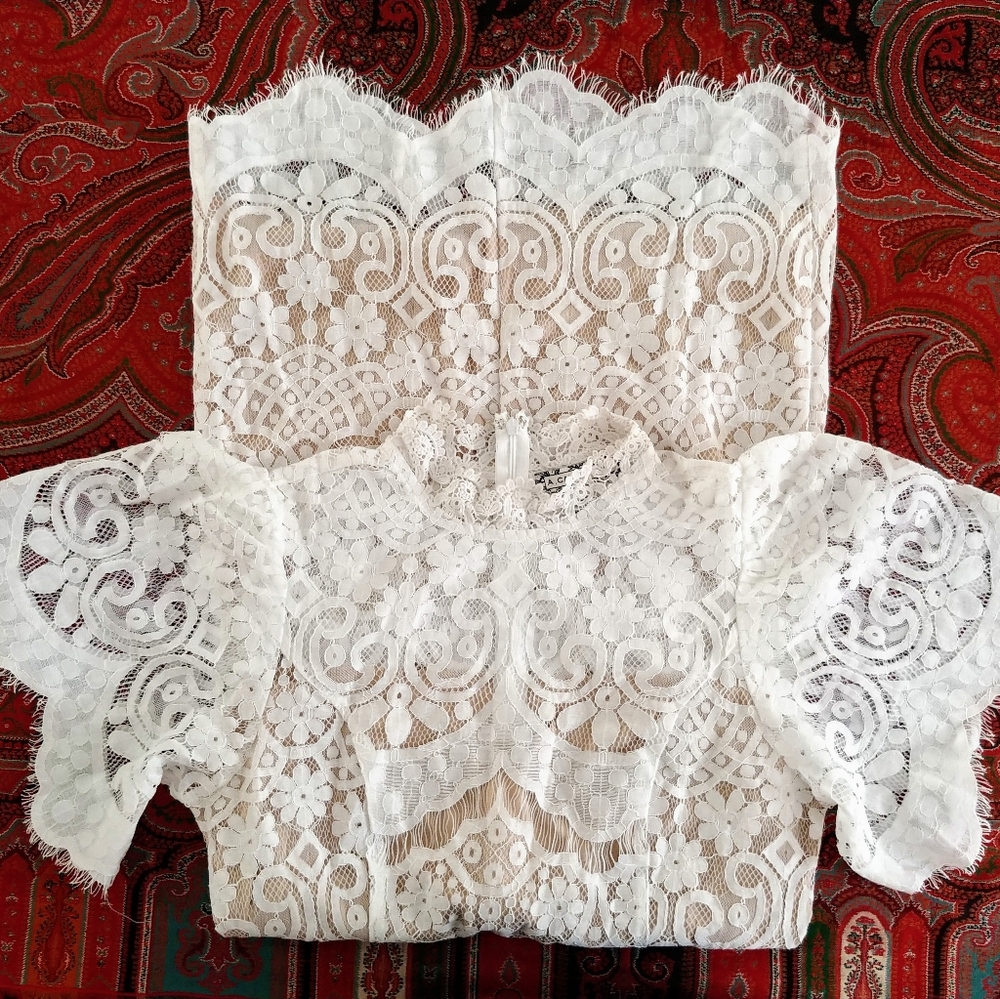 A Calin & Flying Tomato Cream Lace Midi Dress Med